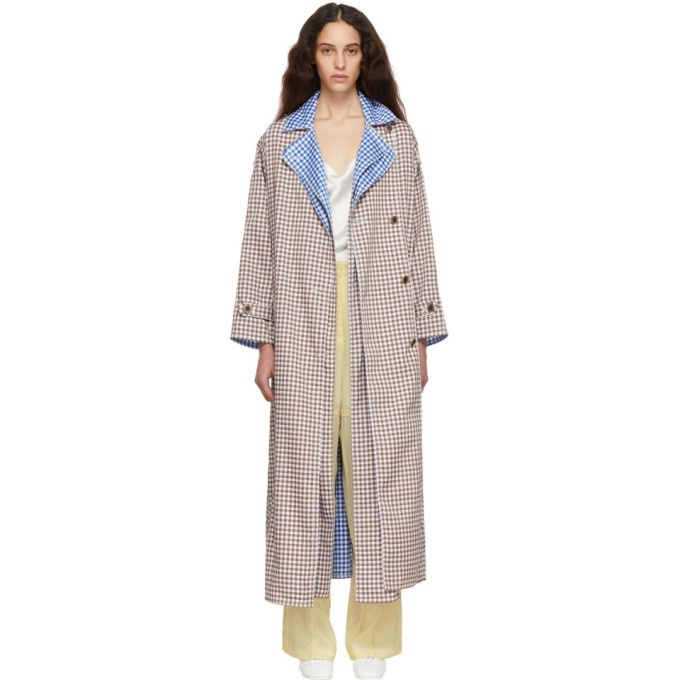 Photo: Ports 1961 Brown and White Gingham Criss Cross Front Trench Coat