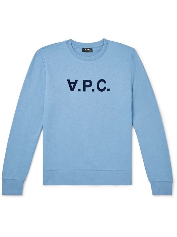 Photo: A.P.C. - VPC Logo-Flocked Cotton-Jersey Sweatshirt - Blue