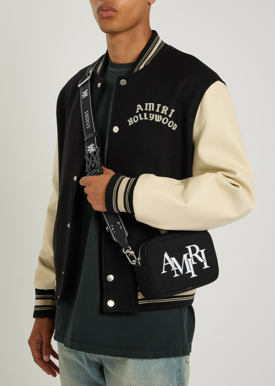 Amiri Staggered Logo-embroidered Canvas Camera bag - Black - One Size