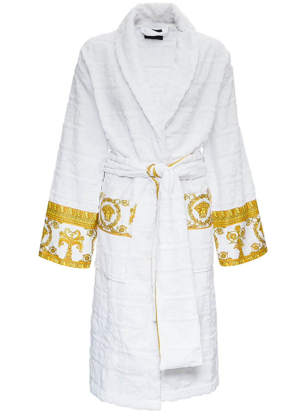 Versace White Bathrobe With Baroque Pattern In Terry Cotton