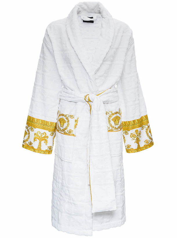 Photo: Versace White Bathrobe With Baroque Pattern In Terry Cotton