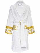 Versace White Bathrobe With Baroque Pattern In Terry Cotton