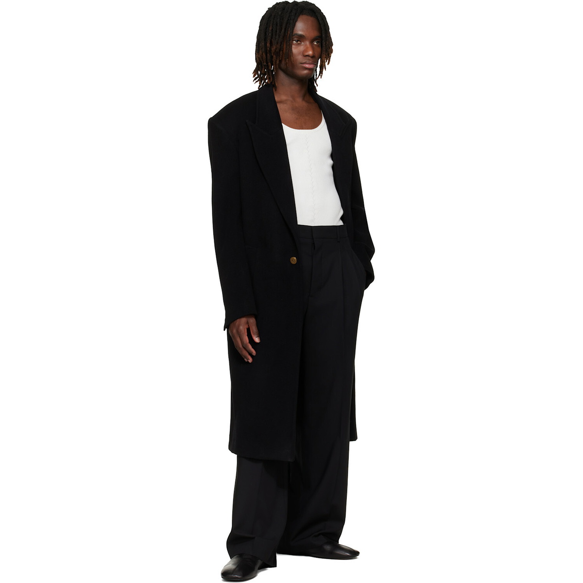 BALMAIN Black Oversized Wool & Cashmere Coat