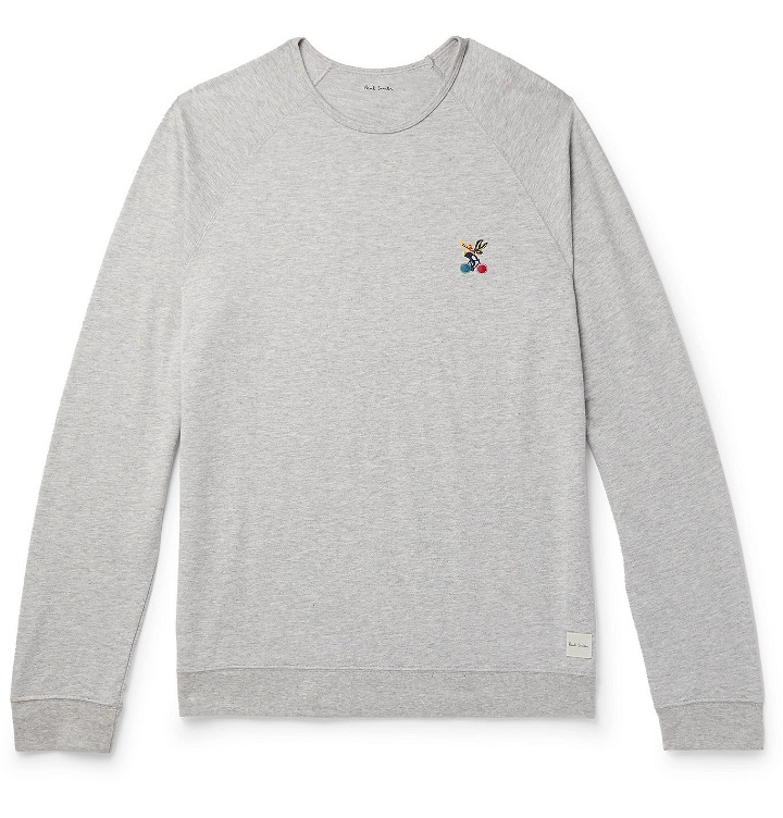 Photo: Paul Smith - Embroidered Melangé Loopback Cotton and Modal-Blend Jersey Sweatshirt - Gray