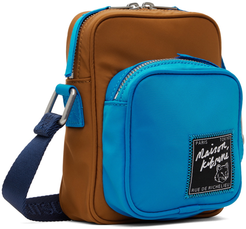 Maison Kitsuné Tan & Blue 'The Traveller' Crossbody Bag
