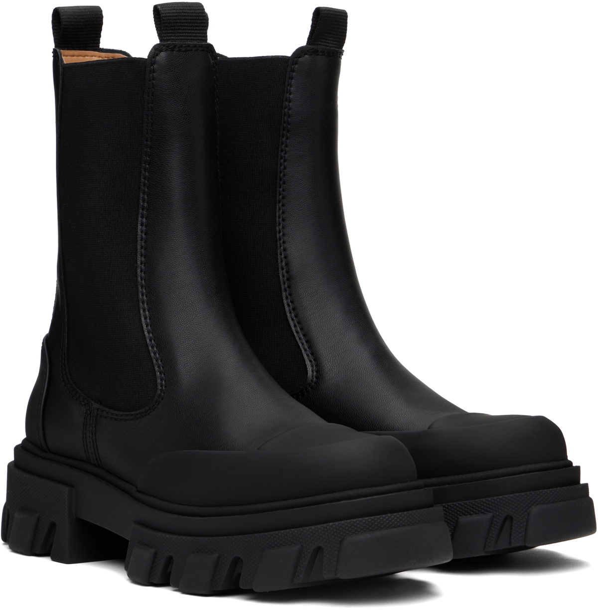 GANNI Black Stitch Cleated Mid Chelsea Boots