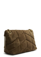 Saint Laurent - Women's Brown Quilted Lou Puffer Small Suede Shoulder bag - Adjustable Chain Strap - One Size