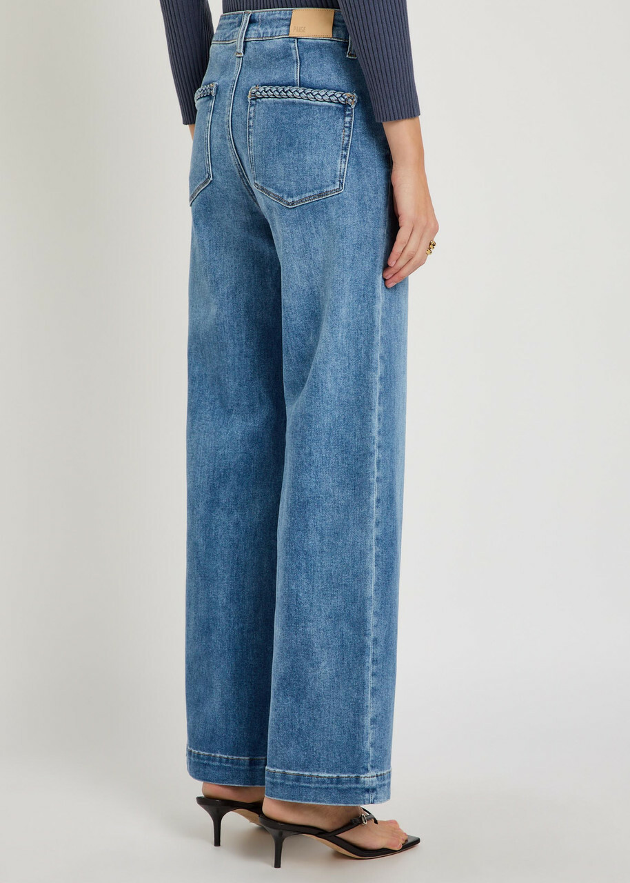 Paige Anessa Braided-trim Wide-leg Jeans Blue