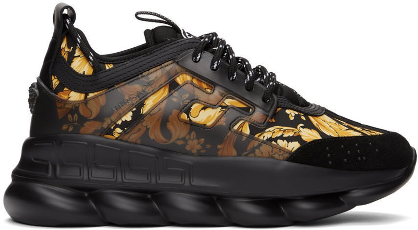 Versace Chain Reaction Gold-Sole Trainer Sneakers