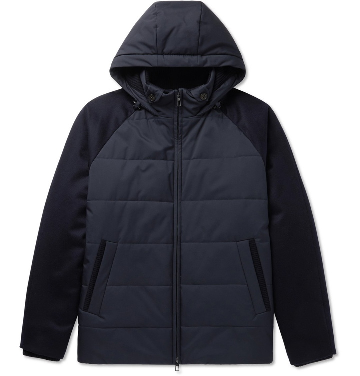 Photo: LORO PIANA - Cashmere-Trimmed Quilted Softshell Hooded Jacket - Blue