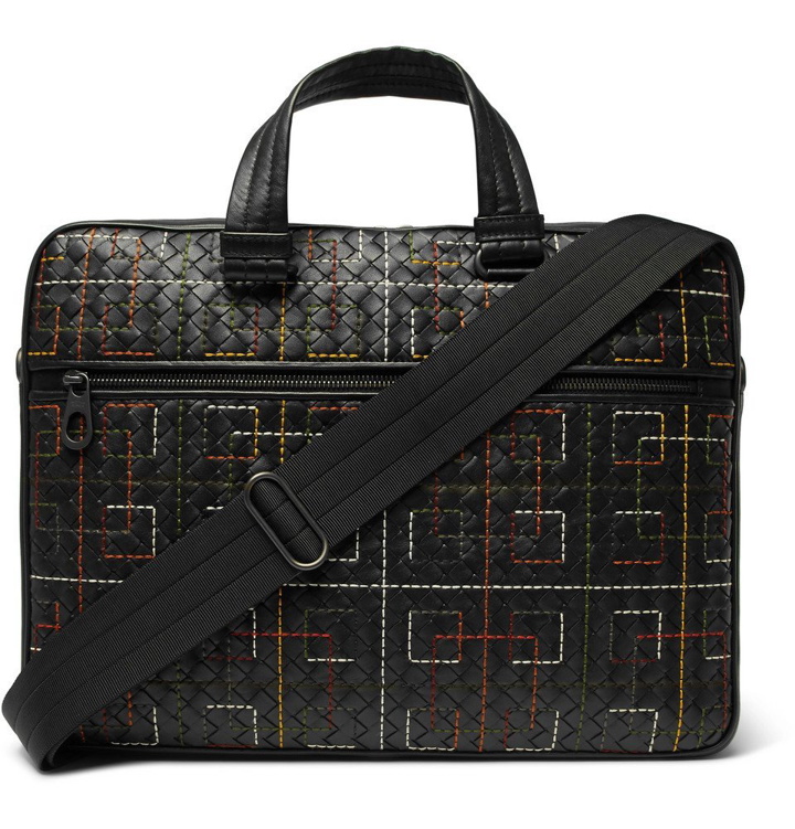 Photo: Bottega Veneta - Embroidered Intrecciato Leather Briefcase - Black