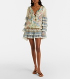 Etro Printed ruffled lace-trimmed silk minidress