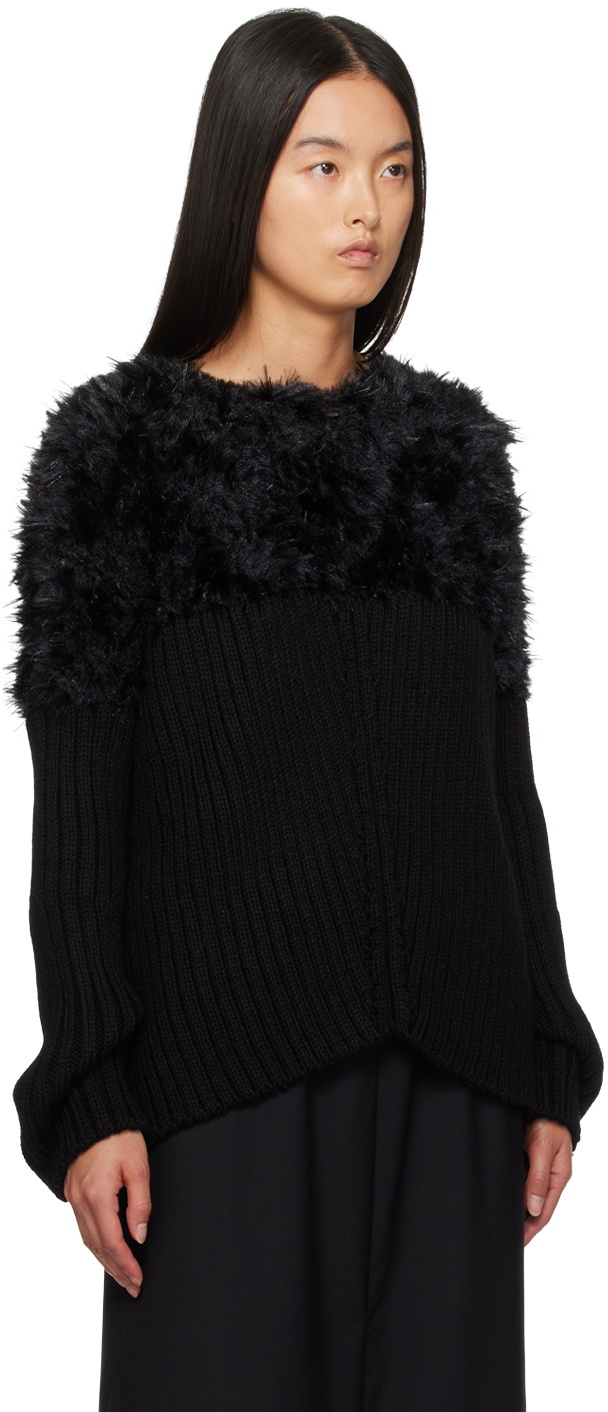 Junya Watanabe Black Mole Jersey Hand Knitting Wool Rib Sweater