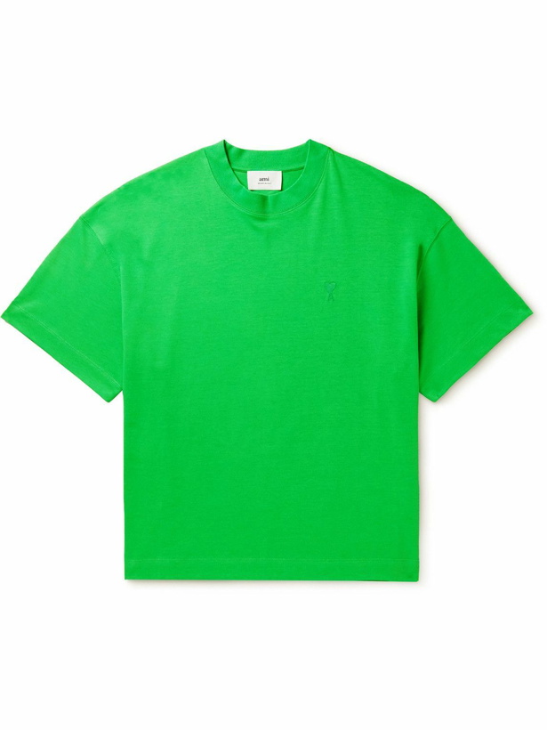 Photo: AMI PARIS - Logo-Embroidered Organic Cotton-Jersey T-Shirt - Green