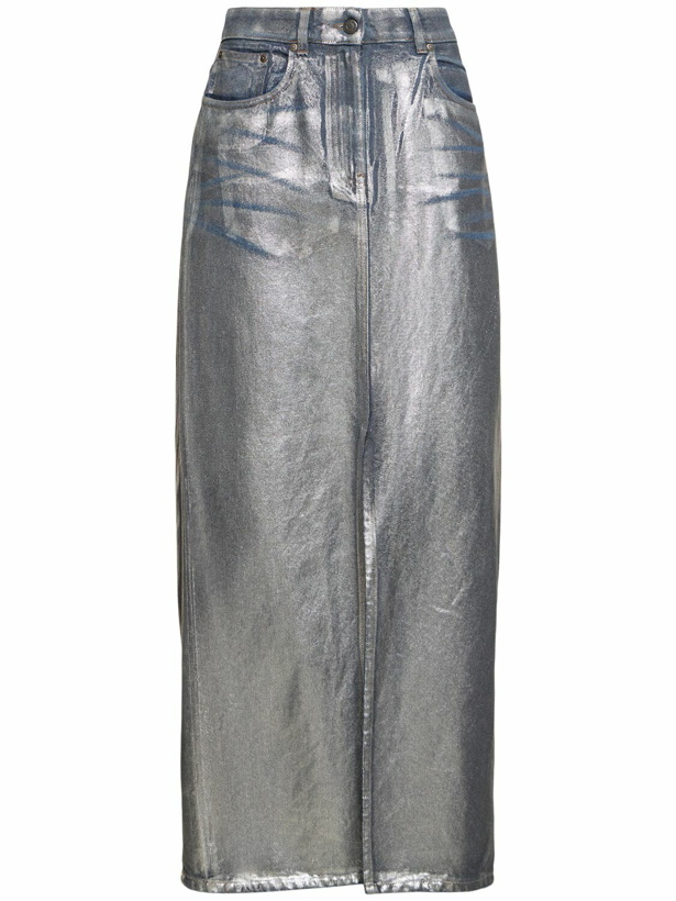 Photo: MSGM Silver-coated Cotton Denim Long Skirt