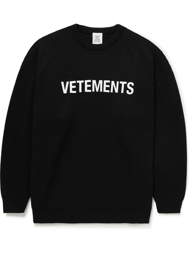 Photo: Vetements - Logo-Print Merino Wool Sweater - Black