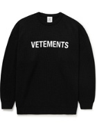 Vetements - Logo-Print Merino Wool Sweater - Black
