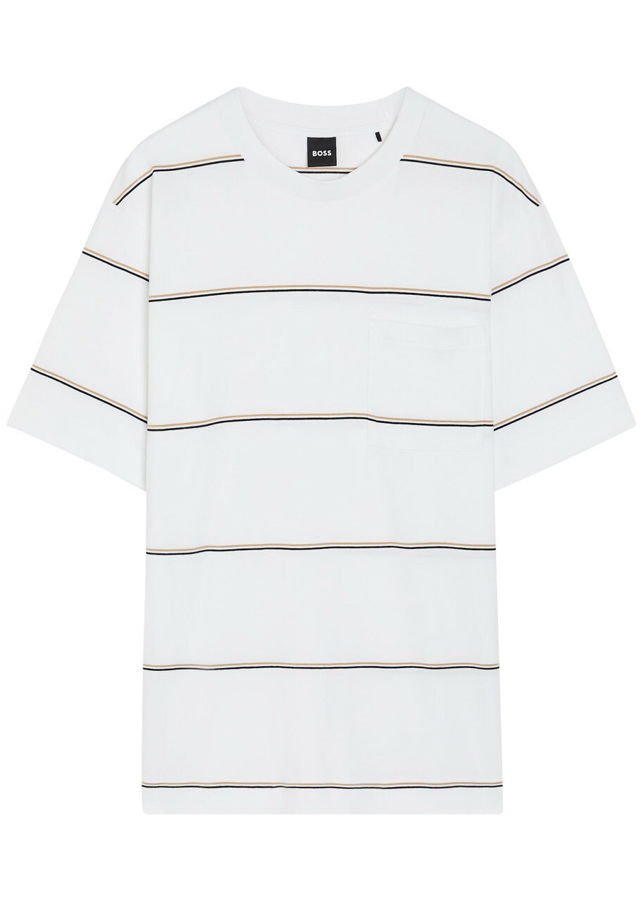 Boss Tigerman Striped Cotton T-shirt White