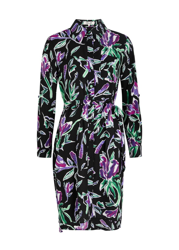Photo: Diane Von Furstenberg Prita Printed Crepe Shirt Dress Black