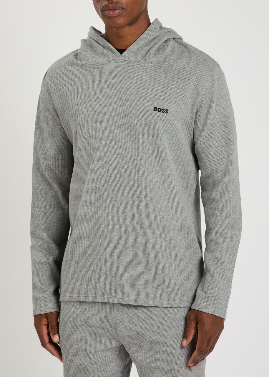 Boss Waffle Hooded Cotton-blend Sweatshirt Grey