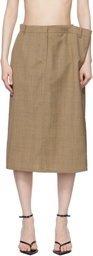 Pushbutton Beige Side Folded H Line Midi Skirt
