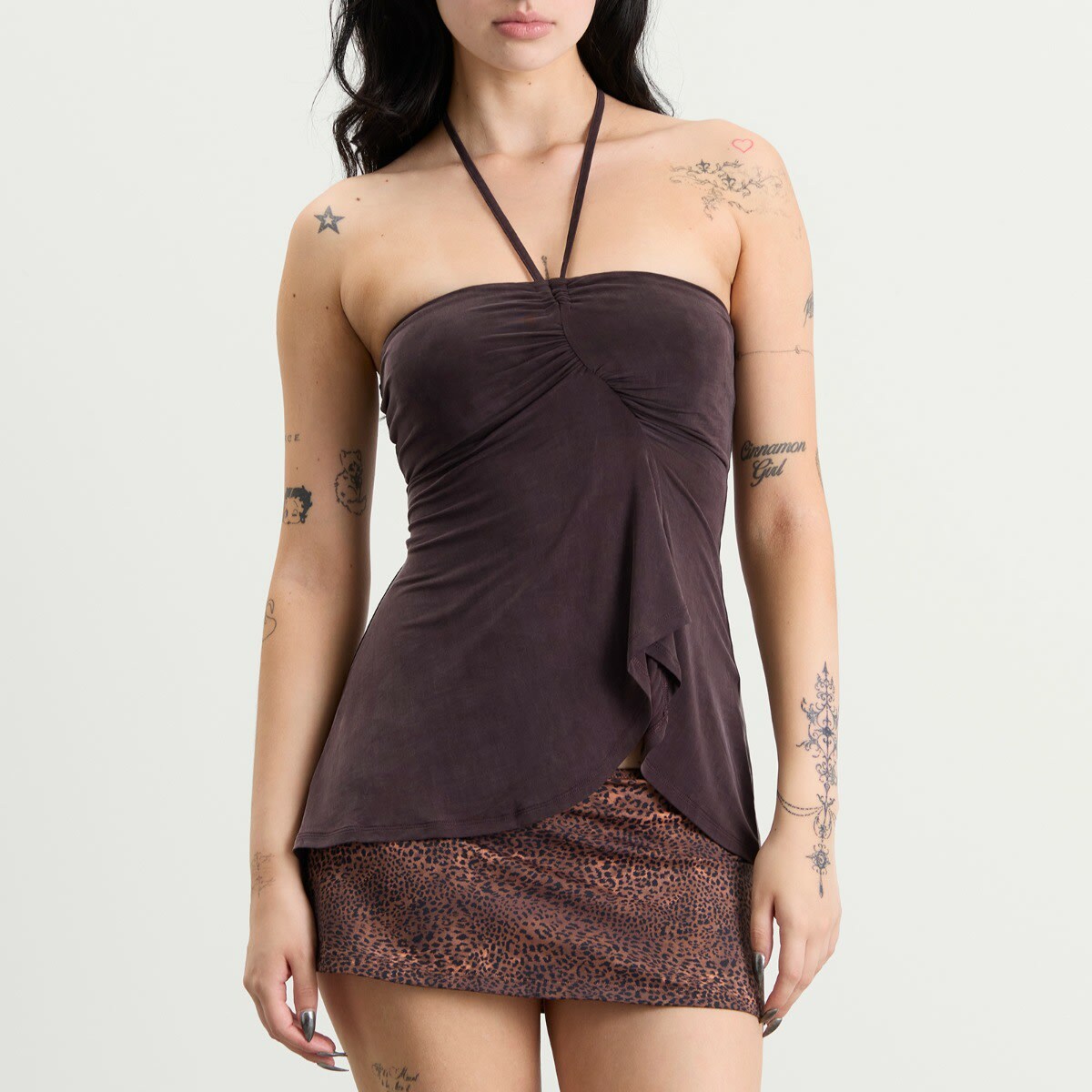 Peachy Den Women's Nia Kylie Halter Top in Chocolate