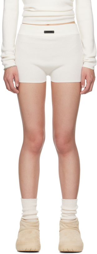 Photo: Fear of God ESSENTIALS White Soft Rib Knit Boxer Boy Shorts