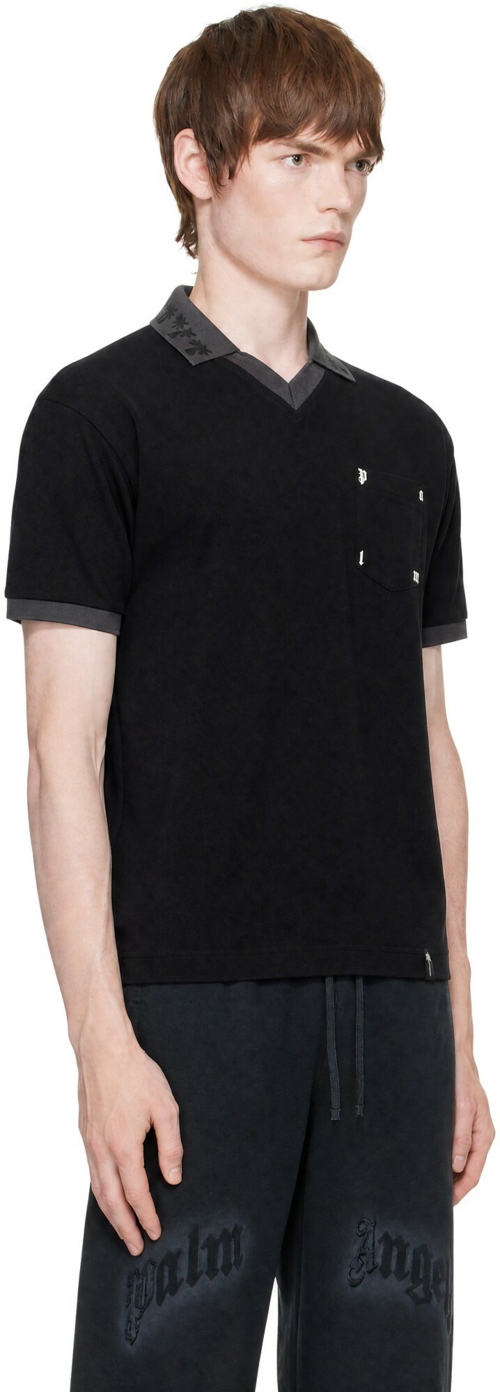 Palm Angels Black Palm Type Short Sleeve Polo