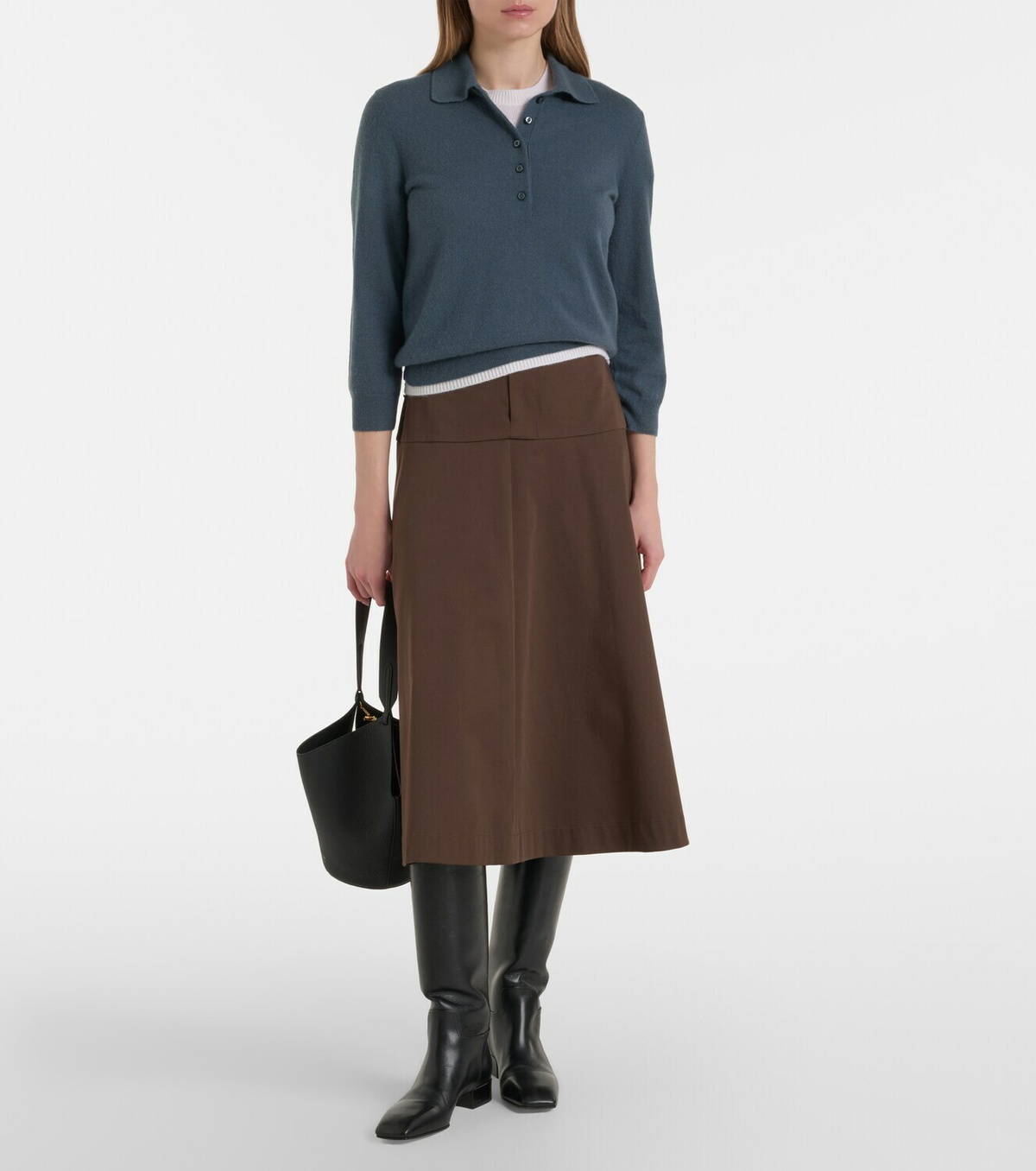 Vince Cotton twill midi skirt