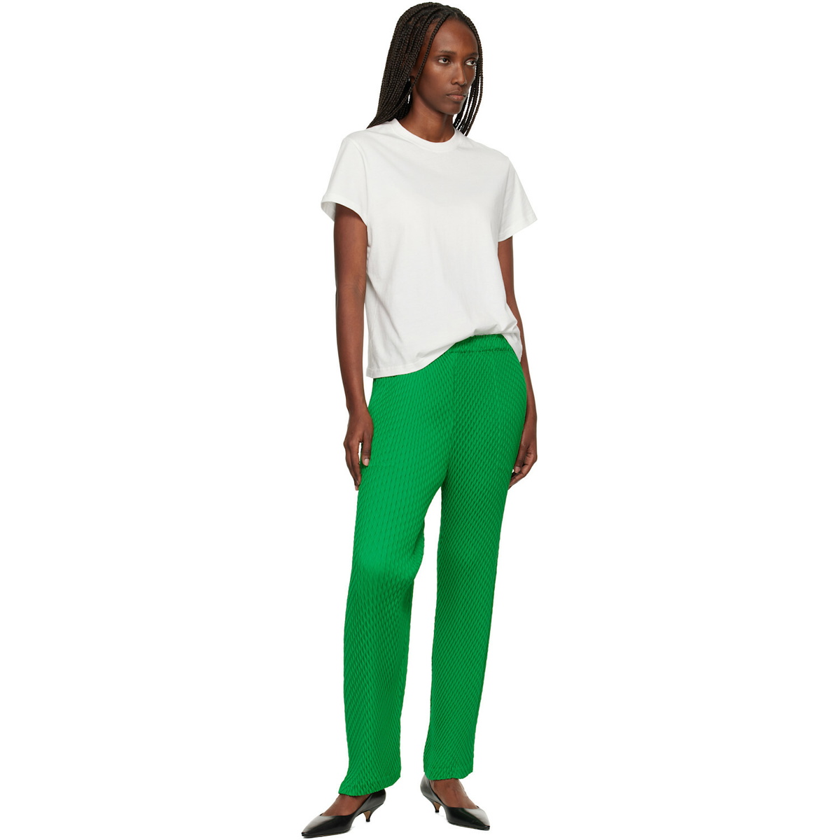 ISSEY MIYAKE Green Sleek Pleats Trousers