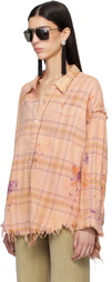 R13 Orange Shredded Seam Drop Neck Shirt