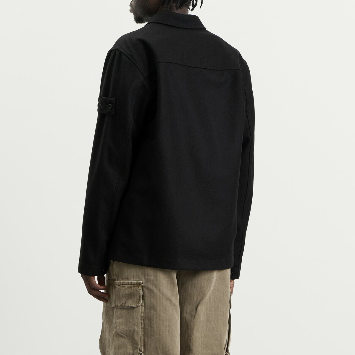 Stone Island Men's Ghost Wool Nylon Flannel Overshirt in Black