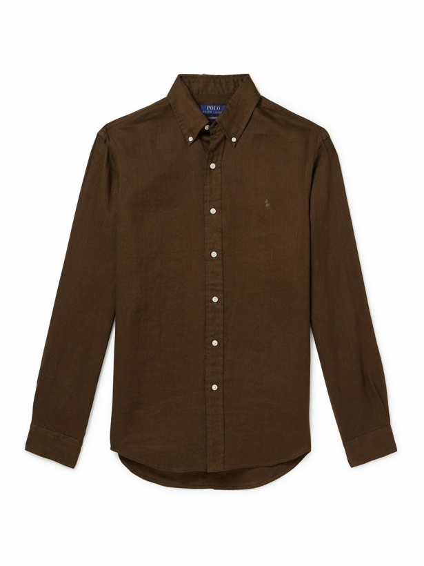 Photo: Polo Ralph Lauren - Button-Down Collar Logo-Embroidered Linen Shirt - Brown