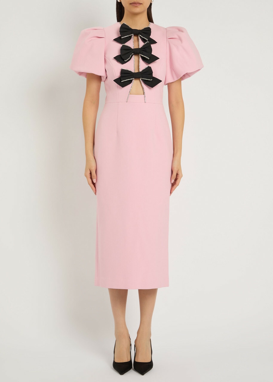 Rebecca Vallance Nemy Bow-embellished Crepe Midi Dress Light Pink