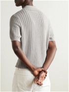 Mr P. - Open-Knit Ribbed Cotton Polo Shirt - Gray