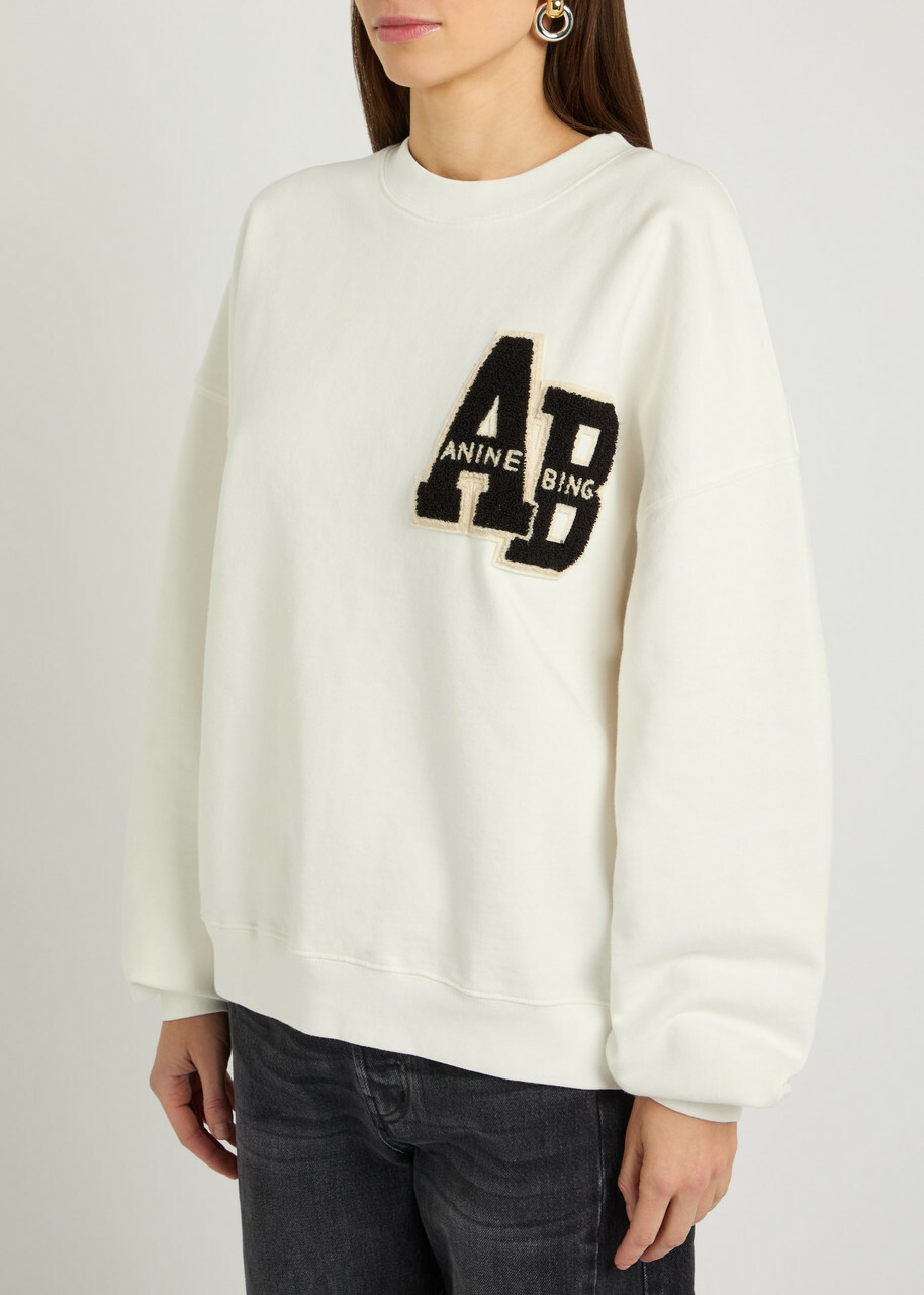 Anine Bing Miles Logo-appliquéd Cotton Sweatshirt White