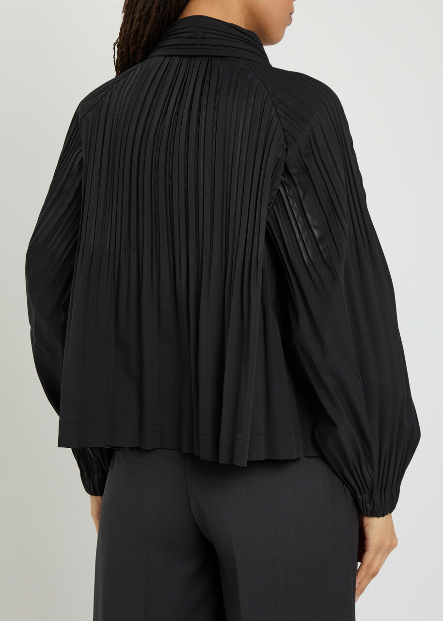 Pleats Please Issey Miyake Double-breasted Pleated Woven Coat Black