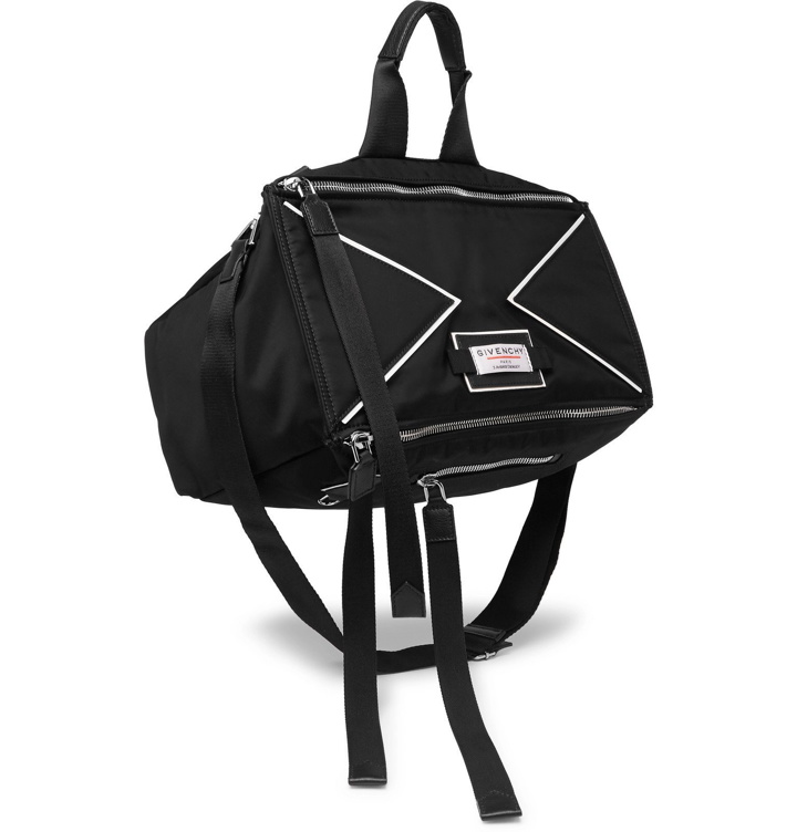 Photo: Givenchy - Downtown Pandora Logo-Appliquéd Leather-Trimmed Shell Messenger Bag - Black