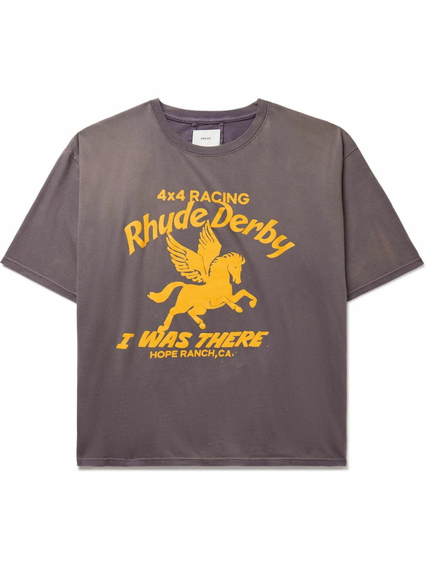 Photo: Rhude - Derby Logo-Print Cotton-Jersey T-Shirt - Gray