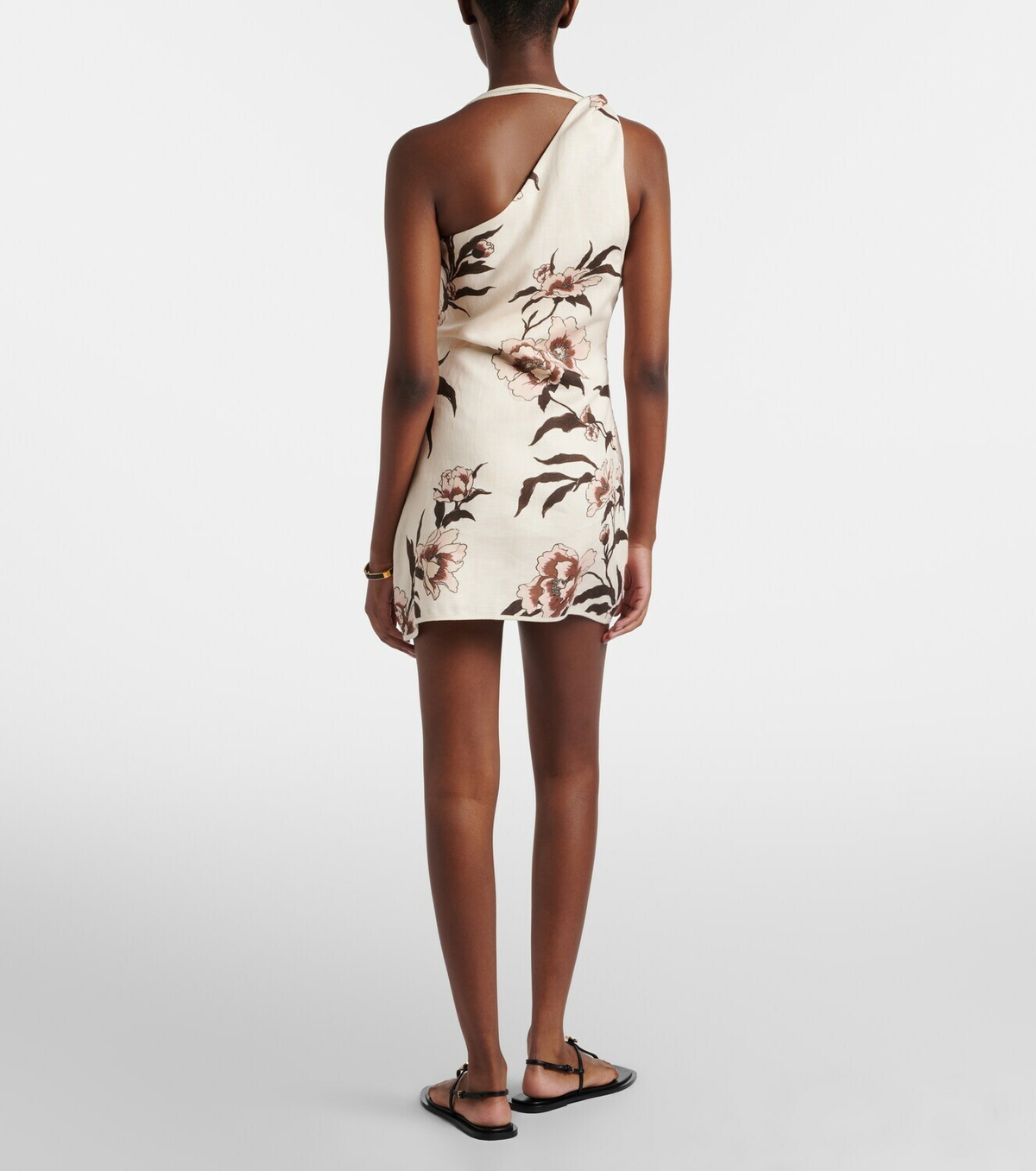 SIR Floral one-shoulder linen minidress