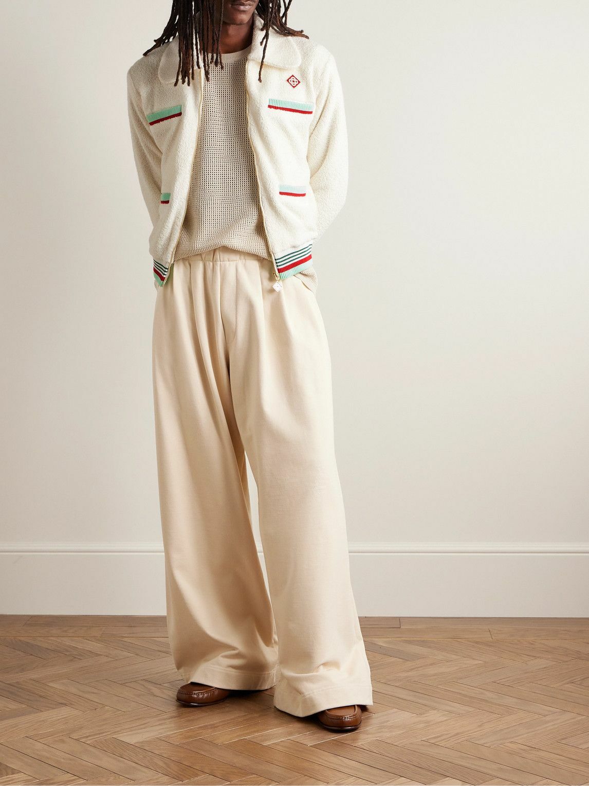 Casablanca - Appliquéd Striped Bouclé Track Jacket - White