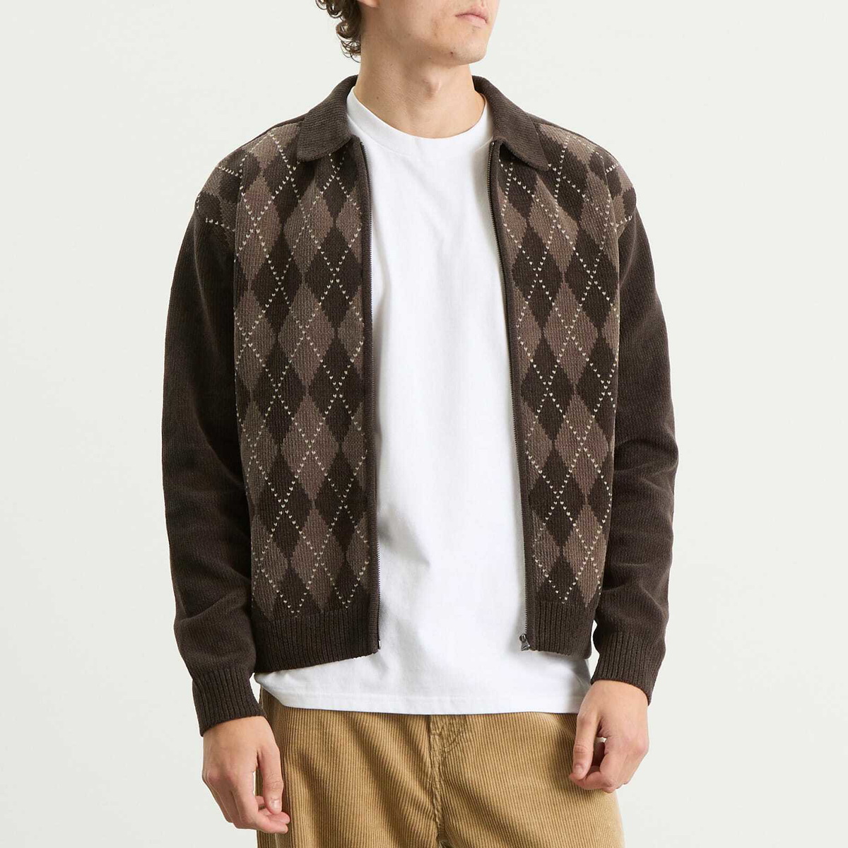 thisisneverthat Men's Argyle Zip Knit Cardigan in Brown