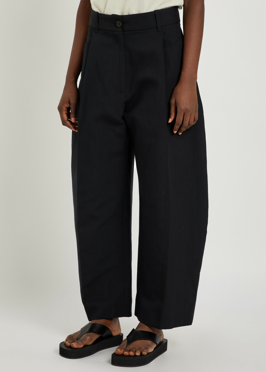 Studio Nicholson Barrel-leg Cotton and Linen-blend Trousers Black