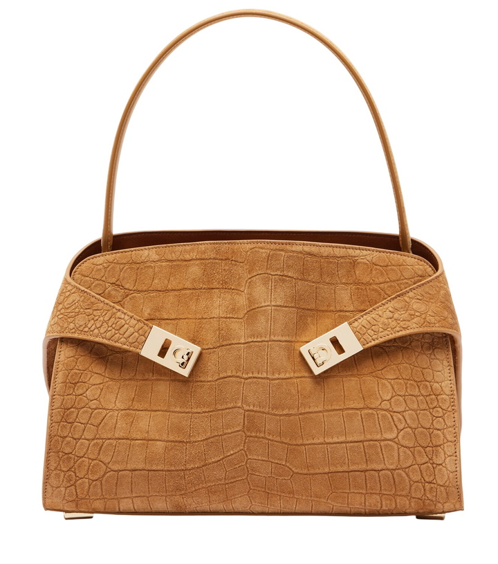 Photo: Ferragamo Hug Medium croc-effect suede shoulder bag