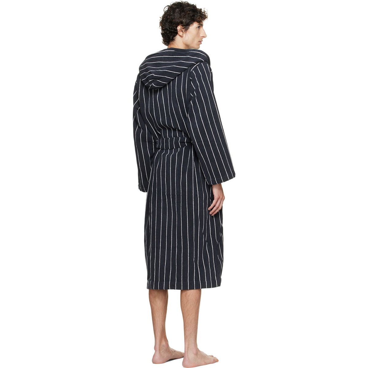 Tekla Black & White Terry Hooded Bathrobe