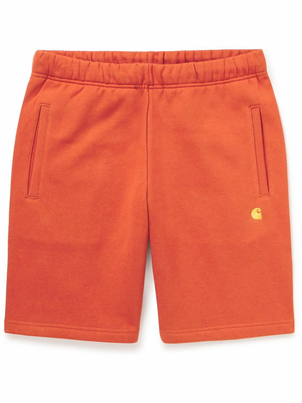 Photo: Carhartt WIP - Chase Straight-Leg Logo-Embroidered Cotton-Blend Jersey Shorts - Orange