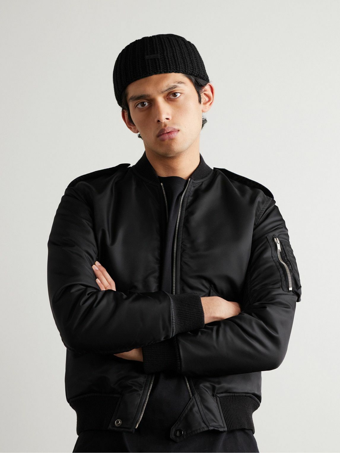 SAINT LAURENT - Logo-Appliquéd Ribbed Cashmere Beanie - Black