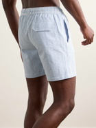 Anderson & Sheppard - Straight-Leg Striped Seersucker Swim Shorts - Blue