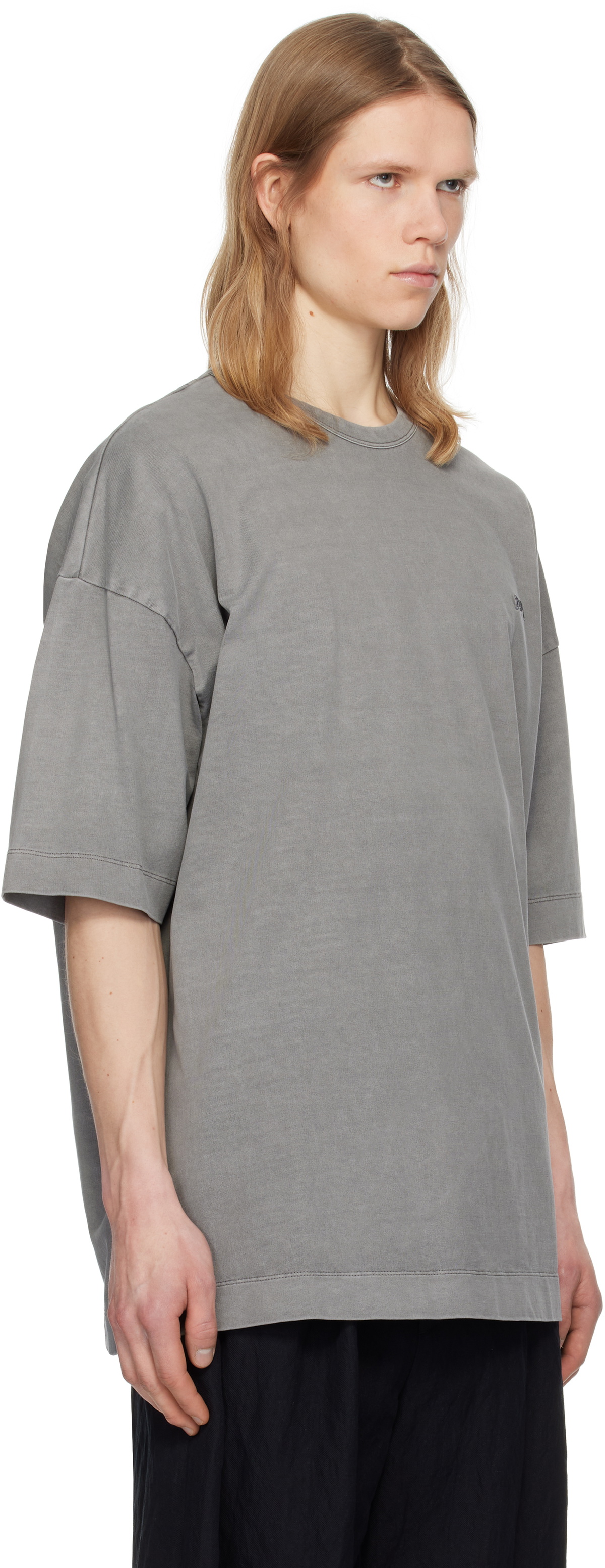 Juun.J Gray 'Language' Lettering Dyed Over Fit T-shirt
