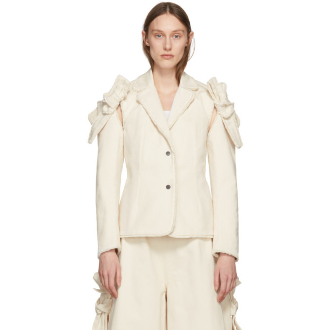 Roberts | Wood Off-White Twill Removable Sleeves Blazer